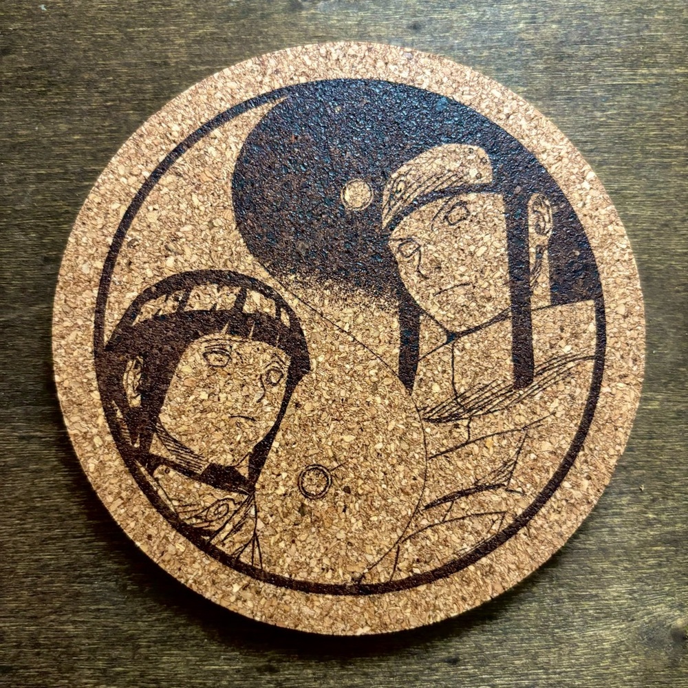 Naruto Hinata Neji Yin Yang Laser Engraved Cork Coaster